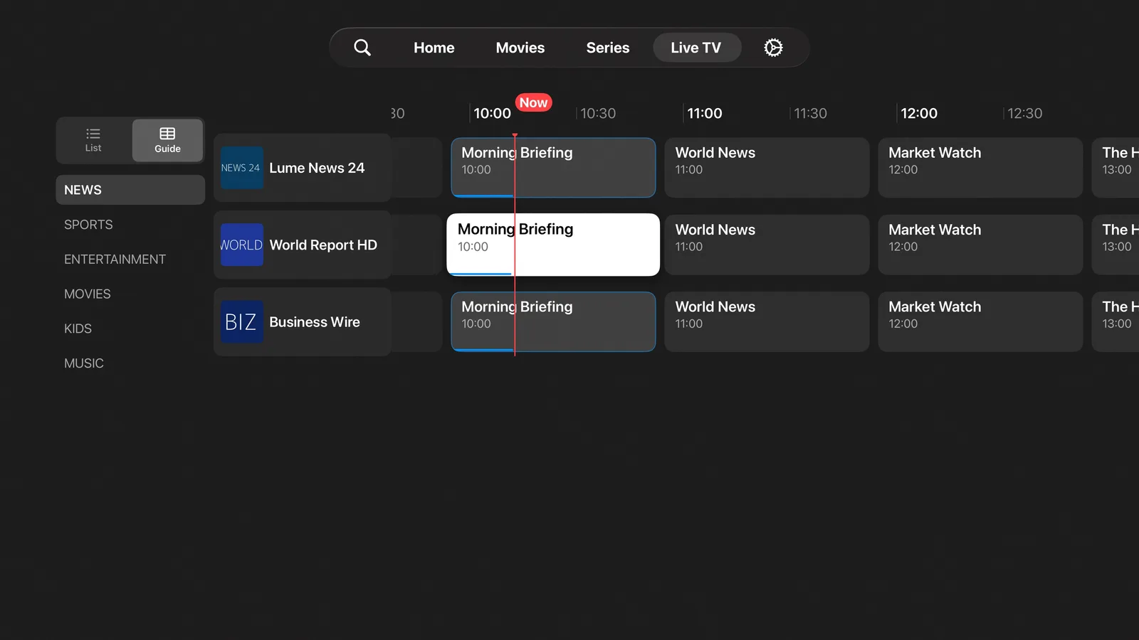 Lume Live Guide — Apple TV